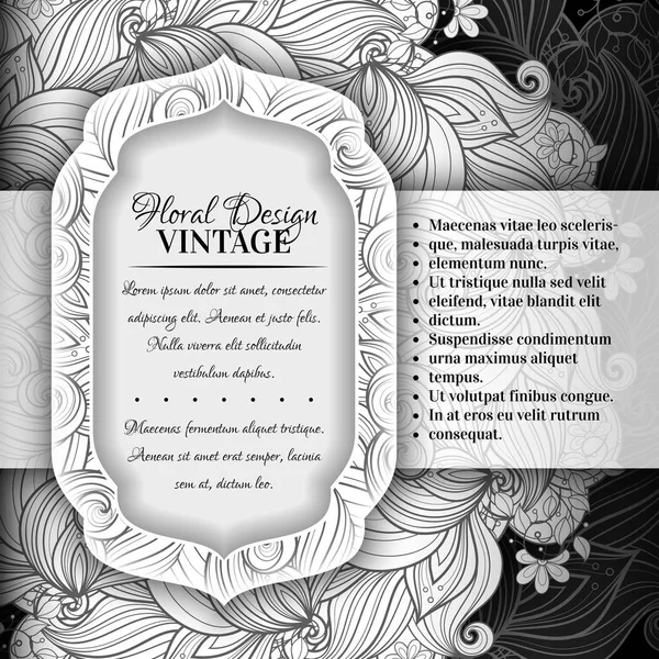 Dark Vintage Invitation Monochrome Floral Template Corporate Greeting Card Vector — Stock Vector