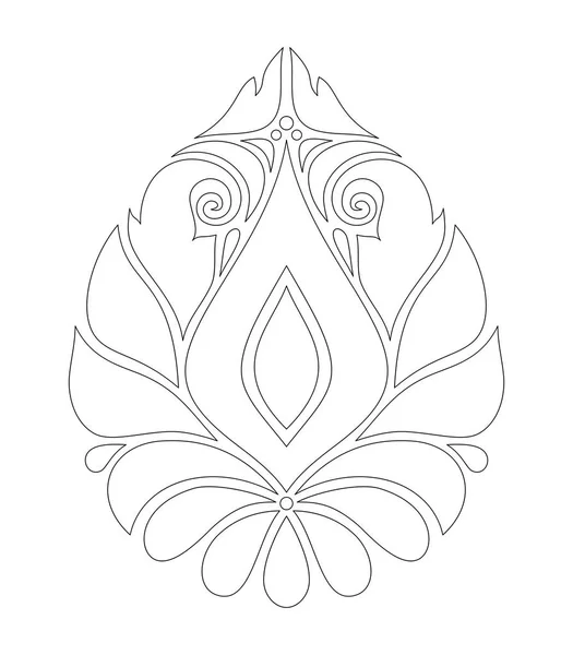 Élément Décoratif Damassé Monochrome Ethnic Abstract Symetrical Object Motifs Floraux — Image vectorielle