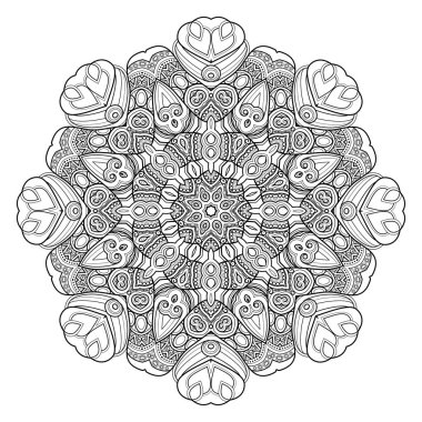 Tek renkli güzel dekoratif süslü Mandala. Çiçek etnik Hint muska, Paisley Bahçe stil tasarım öğesi boyama sayfa kitap 