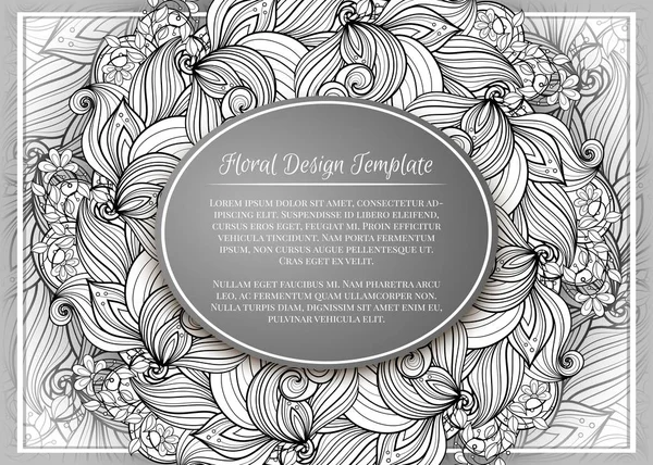 Monochrome Vintage Floral Template Beautiful Flowers Leaves Swirls Corporate Greeting — Stock Vector