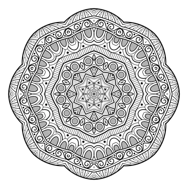 Monochrom Schöne Dekorative Verzierte Mandala Blumen Ethnischen Indischen Amulett Paisley — Stockvektor