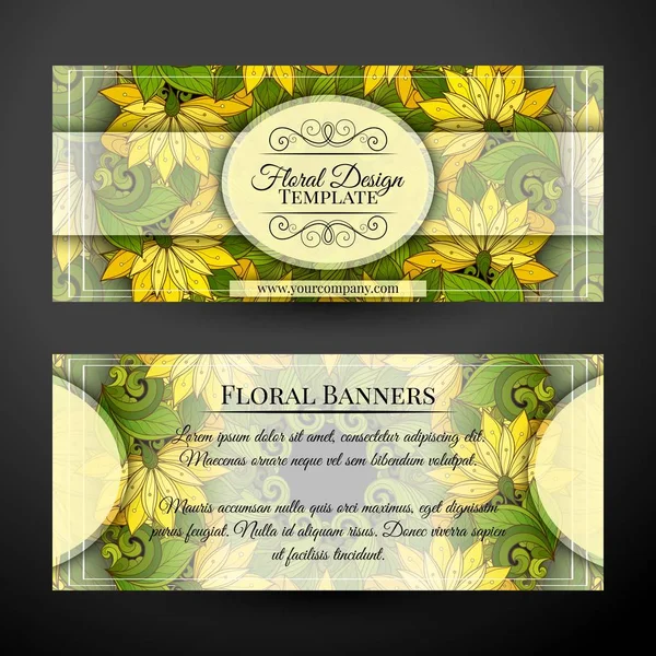 Набір Вінтажних Квіткових Горизонтальних Банерів Красивими Квітами Елегантними Жіночими Мотивами — стоковий вектор