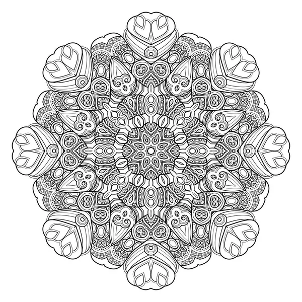 Mandala Decorativa Hermosa Monocromática Adornada Amuleto Indio Étnico Floral Elemento — Archivo Imágenes Vectoriales