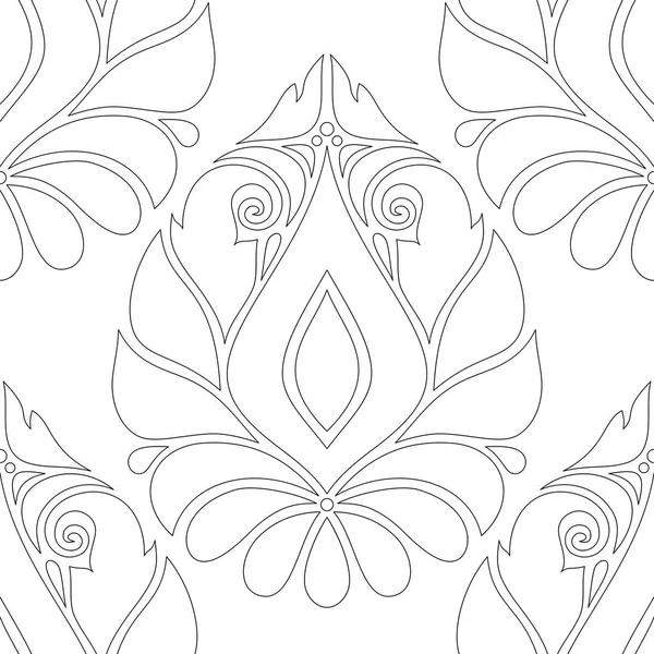 单色无缝图案 花卉民族图案 无尽的质感与锦缎设计元素 简单的着色书页面 矢量轮廓图 — 图库矢量图片