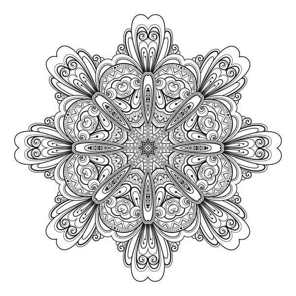 单色美丽装饰华丽的曼陀罗 花卉民族印度护身符 佩斯利花园风格设计元素着色书页 — 图库矢量图片