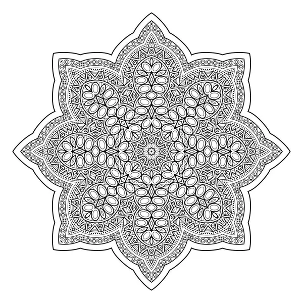 Monochrom Schöne Dekorative Verzierte Mandala Blumen Ethnischen Indischen Amulett Paisley — Stockvektor