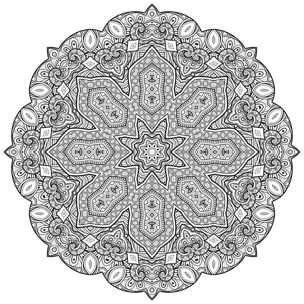 Monokrom Vackra Dekorativa Utsmyckade Mandala Blommig Etniska Indiska Amulett Paisley — Stock vektor