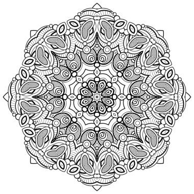 Tek renkli güzel dekoratif süslü Mandala. Çiçek etnik Hint muska, Paisley Bahçe stil tasarım öğesi boyama sayfa kitap 