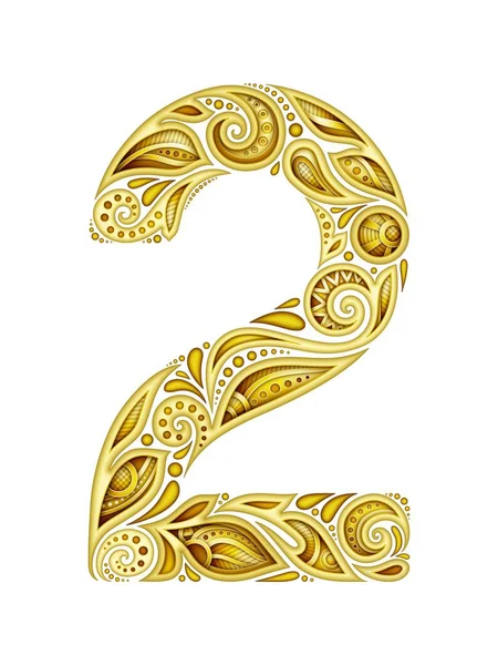 Gouden Decoratieve Number Two Paisley Tuin Etnische Stijl Voor Banner — Stockvector