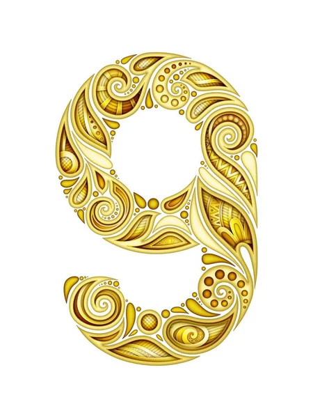 Arany Dekoratív Number Nine Paisley Kert Etnikai Stílusú Banner Jelkép — Stock Vector