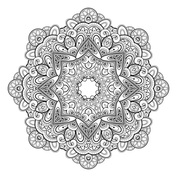Mandala Decorativa Hermosa Monocromática Adornada Amuleto Indio Étnico Floral Elemento — Archivo Imágenes Vectoriales