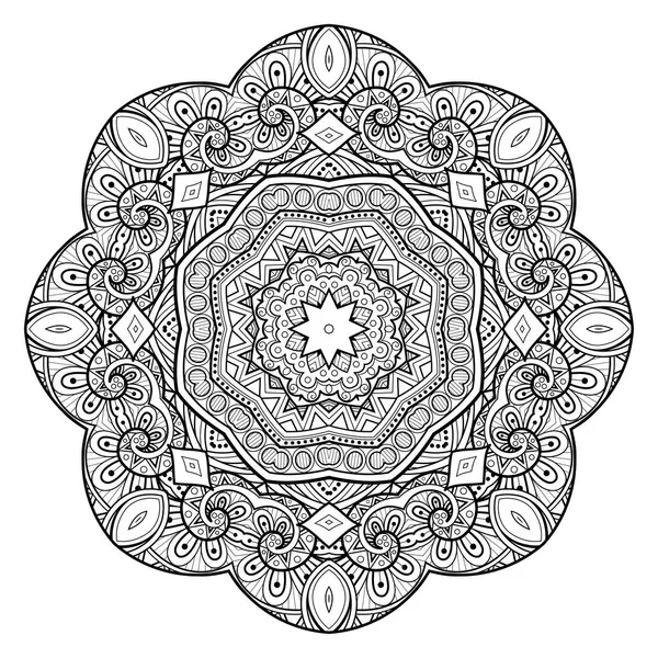 Monochromatický Krásné Dekorativní Ozdobné Mandala Květinové Etnická Indická Amulet Paisley — Stockový vektor