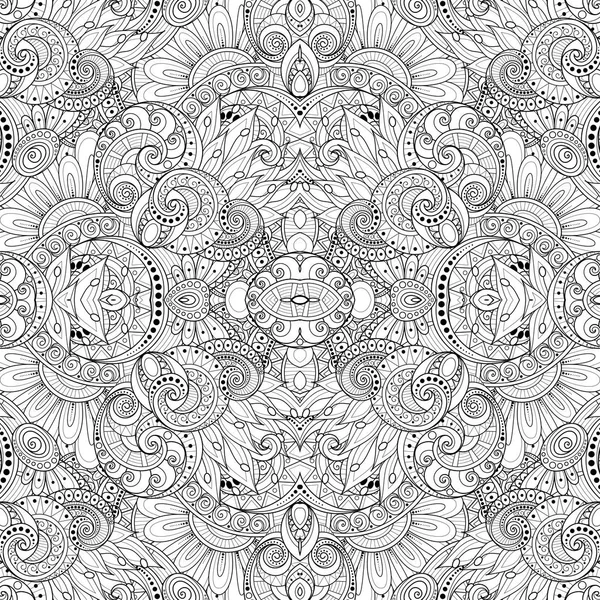 Monochrome Seamless Pattern Tribal Ornament Endless Floral Motif Tile Background — Stock Vector