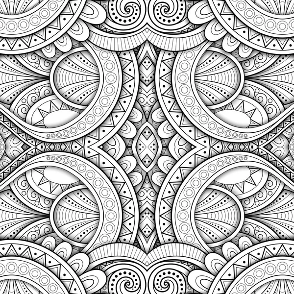 Monocromatico Seamless Tile Pattern Caleidoscopio Fantasia Infinita Texture Etnica Con — Vettoriale Stock