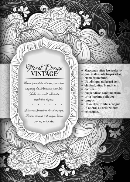 Modelo Floral Monocromático Layout Vintage Escuro Cartão Saudação Corporativa Convite — Vetor de Stock