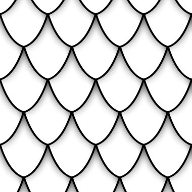 Doğal motiflerle tek renkli Seamless modeli. Sonsuz doku soyut tasarım öğesi ile. Dragon ölçeği taklidi, deniz kızı. Basit boyama kitabı sayfası. 