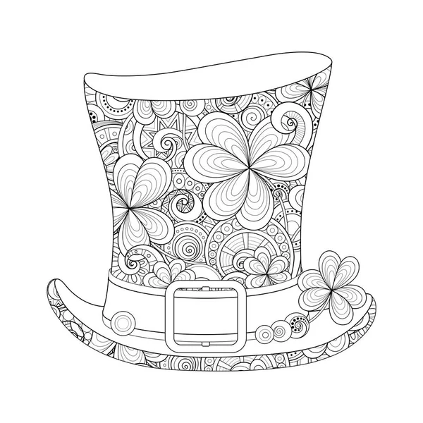 单色小妖精复古顶帽子与三叶草叶装饰装饰 圣帕特里克天概念 — 图库矢量图片
