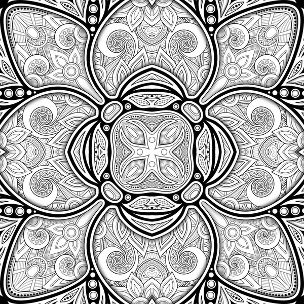 Černobílý Vzor Bezešvé Mosaic Motivem Nekonečné Květinové Textury Indickém Stylu — Stockový vektor
