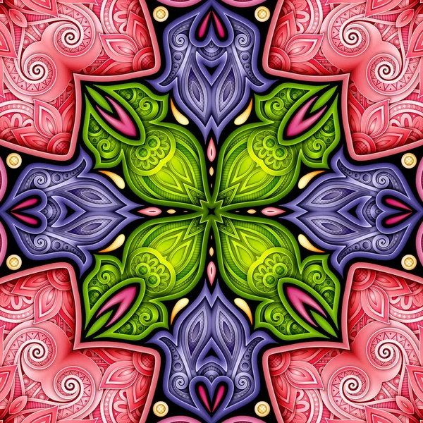 Kolorowy Wzór Motywem Mozaiki Niekończące Się Kwiatowy Tekstury Stylu Indyjskim — Wektor stockowy