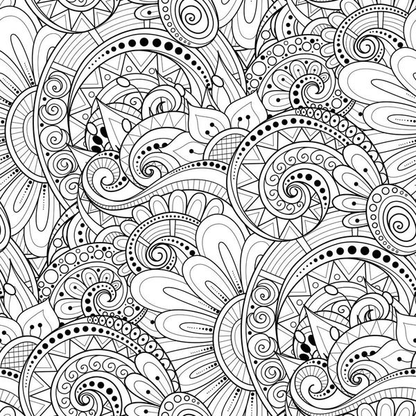 Monochrome Seamless Pattern Floral Motifs Endless Texture Flowers Leaves Etc — Stock Vector