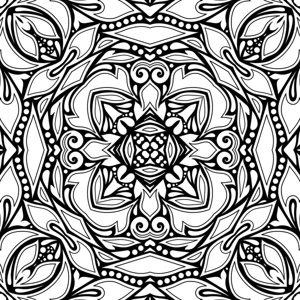 Patrón Monocromo Sin Costura Con Motivo Étnico Floral Textura Sin — Vector de stock