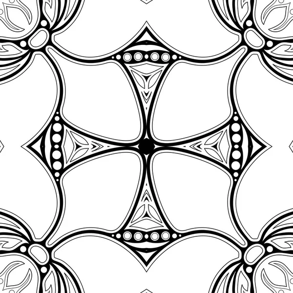 Fekete Fehér Seamless Pattern Mozaik Motívum Végtelen Virágos Textúra Paisley — Stock Vector