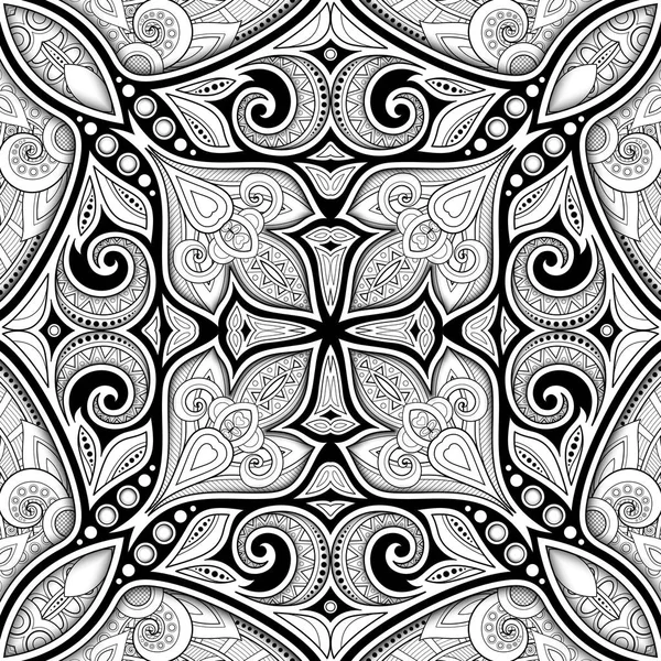 Monochroom Naadloze Patroon Met Mozaïek Motief Eindeloze Floral Patroon Paisley — Stockvector