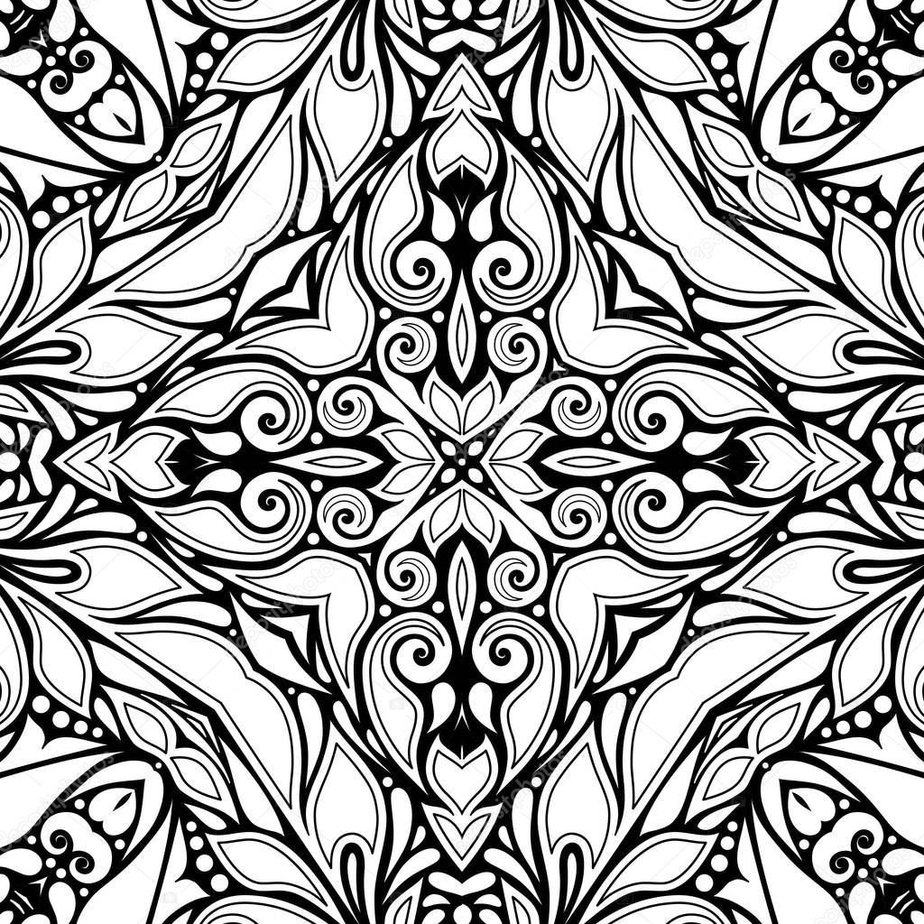 Monochrome Seamless Pattern with cEthnic Motif