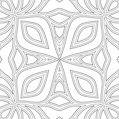 Çiçek etnik motiflerle tek renkli Seamless modeli. Sonsuz doku Şam tasarım Elements.Simple boyama kitabı sayfası ile. Vektör kontur çizim