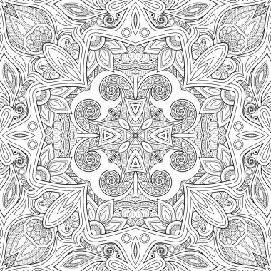 Tek renkli mozaik Motif ile Seamless modeli. Sonsuz çiçek dokusu Paisley Hint tarzı içinde. Etnik köken döşeme. Basit boyama kitabı sayfası