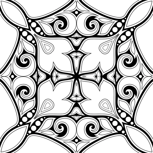 Patrón Monocromo Sin Costura Con Motivo Mosaico Endless Floral Texture — Vector de stock