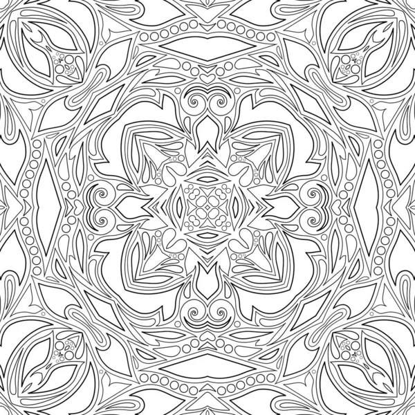 Fekete-fehér Seamless Pattern a virágos etnikai motívum — Stock Vector