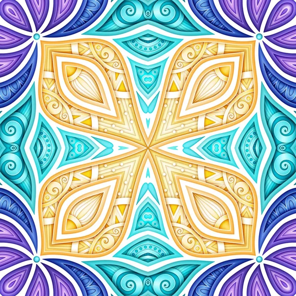 エスニック花柄の色のシームレス パターン — ストックベクタ