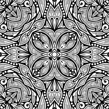 Çiçek etnik motiflerle tek renkli Seamless Modeli