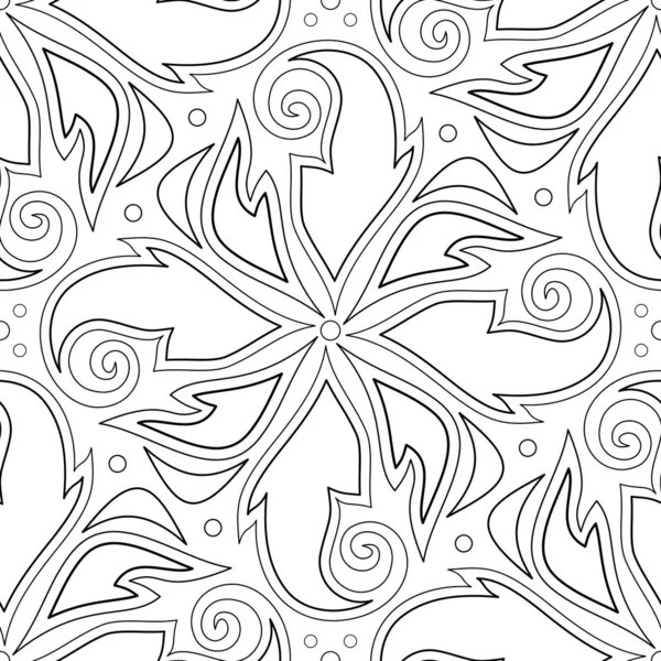 Modèle sans couture monochrome avec motif ethnique floral — Image vectorielle