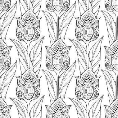 Monochrome Seamless Pattern with Tulips clipart
