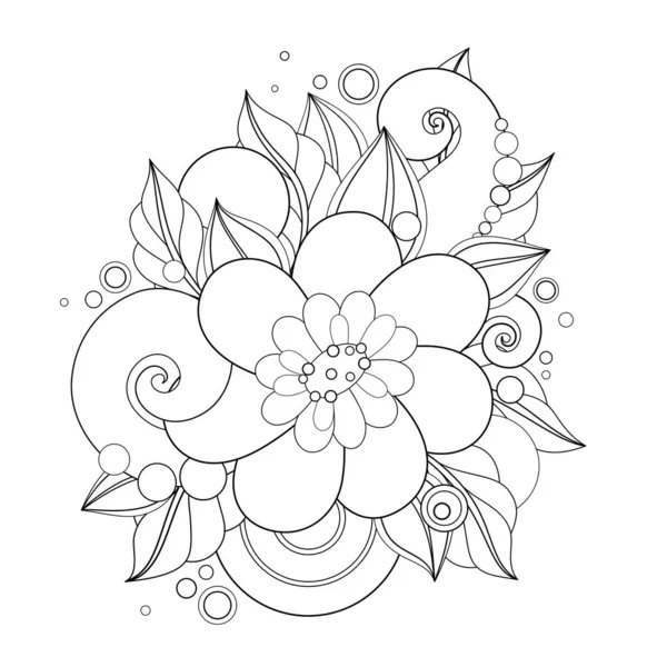 Monochrome Floral Illustration in Doodle Style — Stock Vector