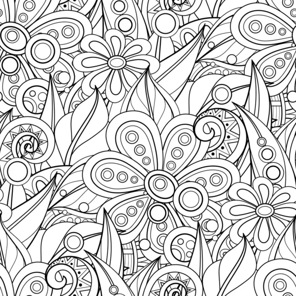 Monochrome Seamless Pattern with Floral Motifs — Stock Vector