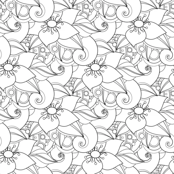 Nahtloses monochromes Muster mit floralen Motiven — Stockvektor