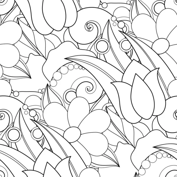 Monochrome Seamless Pattern with Floral Motifs — Stock Vector