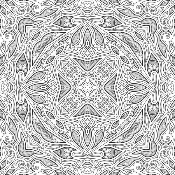 꽃 민족 모티프와 흑백 원활한 패턴 — 스톡 벡터