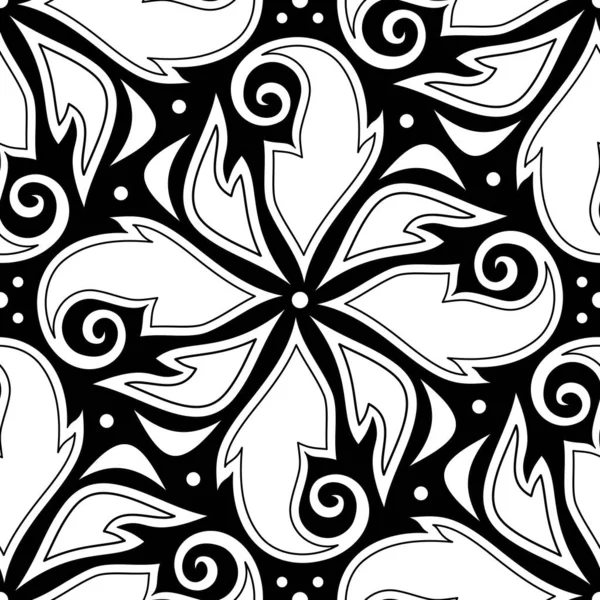 Monochroom naadloze patroon met florale etnische motief — Stockvector