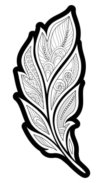 Monochrome Decorative Feather in Paisley Garden Style — Stock Vector