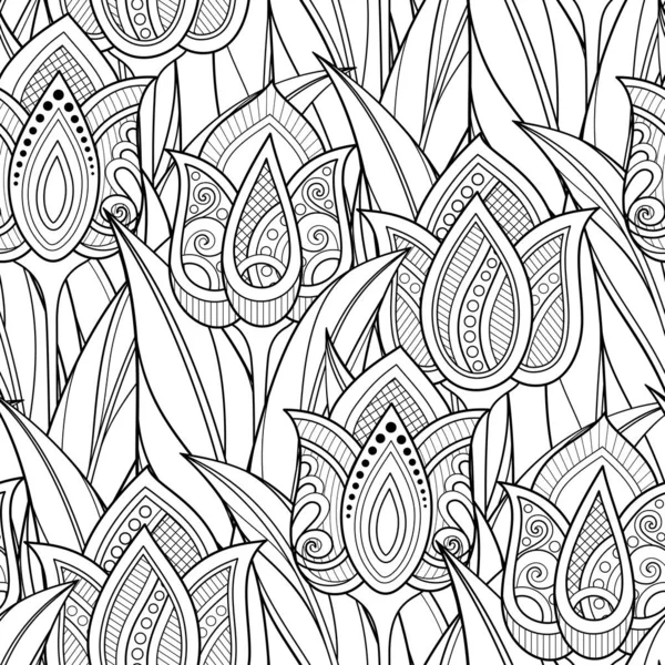 Monokromt sömlöst mönster med tulpaner — Stock vektor