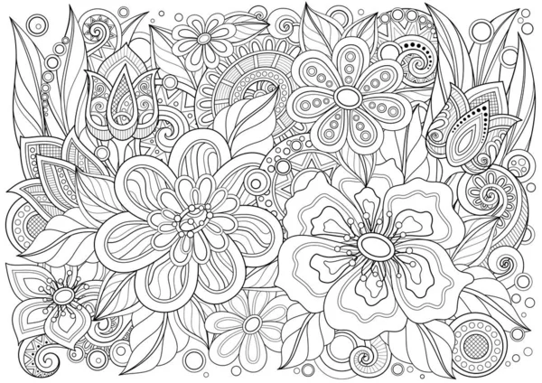 Ilustración floral monocromática en estilo Doodle — Vector de stock