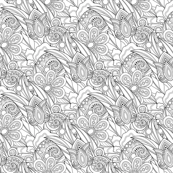 Modèle sans couture monochrome avec motifs floraux — Image vectorielle