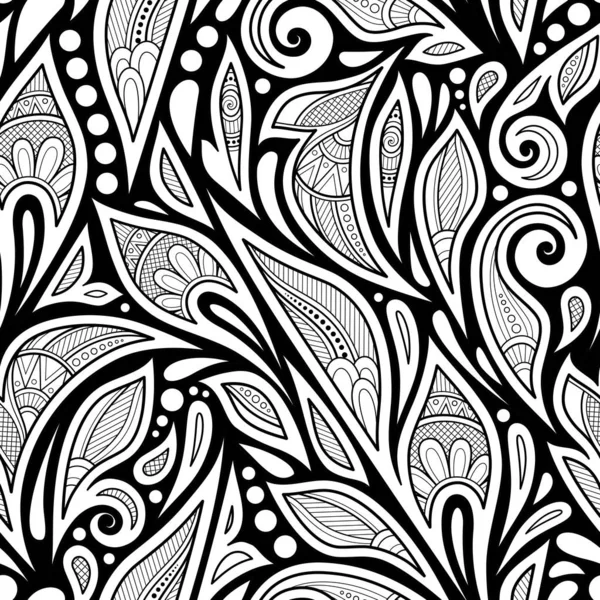 Monochromes, nahtloses Muster mit floralen ethnischen Motiven — Stockvektor