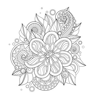 Doodle tarzında tek renkli Floral Illustration