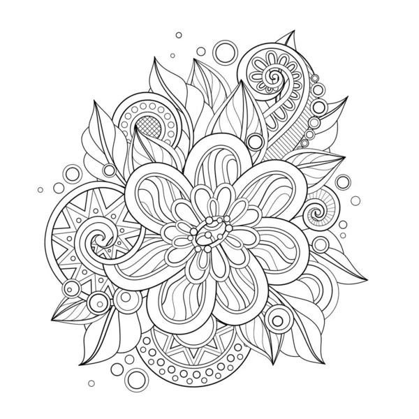 Monochrome florale Illustration im Doodle-Stil — Stockvektor