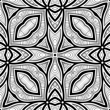 Çiçek etnik motiflerle tek renkli Seamless modeli. Sonsuz doku Şam tasarım Elements.Simple boyama kitabı sayfası ile. Vektör kontur çizim
